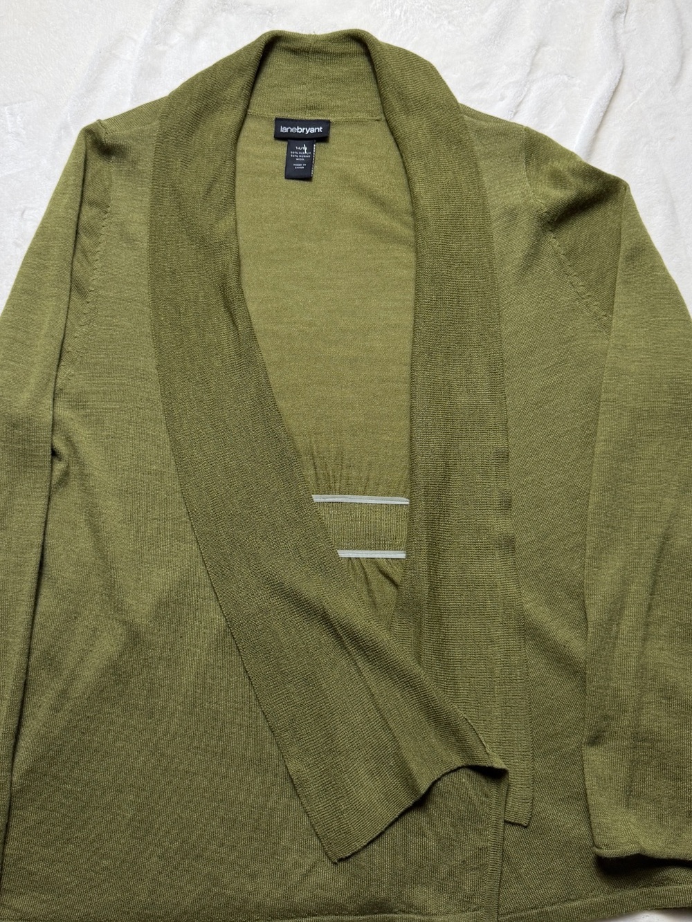 Lane Bryant Olive Green Open-Front Shawl Cardigan 14/16